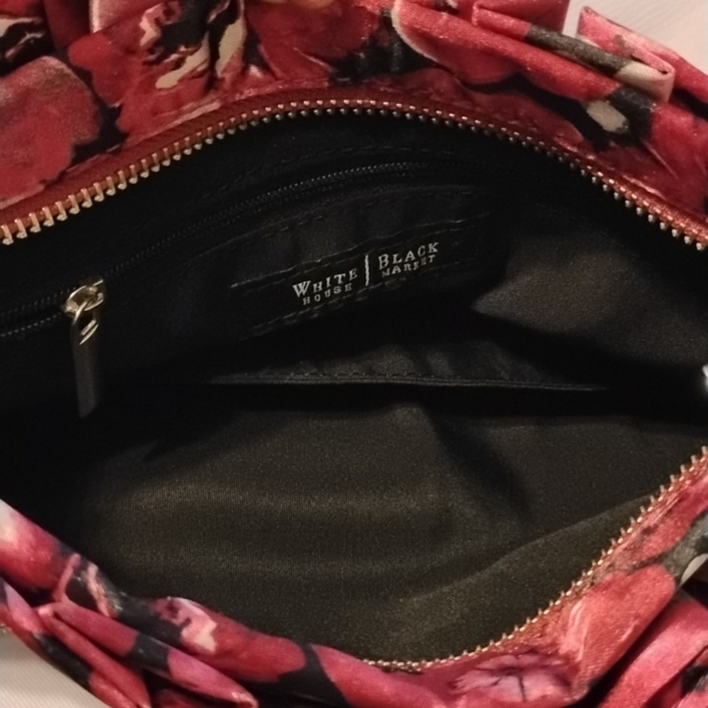 White House Black Market Satin Floral Pink Clutch Purse With Silver Chain Strap - Picture 7 of 9